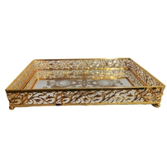 Bandeja Menor Quadrada Interior Espelhado Lateral Dourado - comprar online