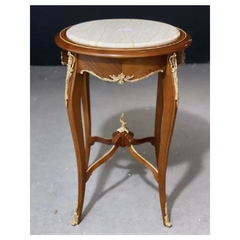 Mesa Apoio Luiz XV Escultura Bronze Central Marmore Redondo Alto Padrão - comprar online