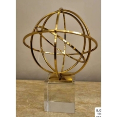 Escultura Decorativa Circulos Cobre Dourado Base Cristal