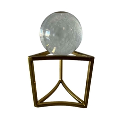 Trio Esculturas Decorativas Esfera Incolor Base Armação Triangular - LUXdécor