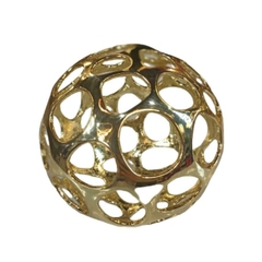 Escultura Decorativa Esfera Metal Maior Dourado Vazado em Circulos