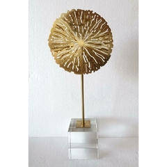 Escultura Decorativa Menor Metal Dourado Folha Redonda Abstrato