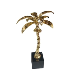 Escultura Decorativa Metal Dourado Coqueiro Finos Detalhes Base Marmorizado Preto
