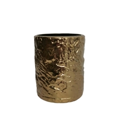 Vaso Redondo Texturizado Dourado Design Amassado Formosa