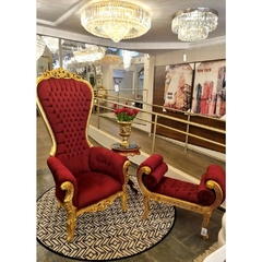 Poltrona Trono Rainha Encosto Alto Folha Ouro Madeira Maciça - comprar online