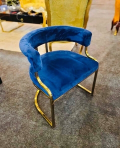 Cadeira Poltrona Moderna Metal Dourado Tecido Azul - comprar online