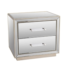 Mesa de Cabeceira Baixa Toda Espelhada Detalhes Dourado