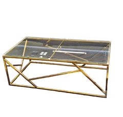 Mesa De Centro Retangular Metal Dourado Moderno C Vidro