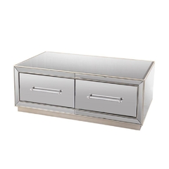 Mesa Cabeceira Baixa Espelhada Cristal Detalhes Dourado 02 Gavetas