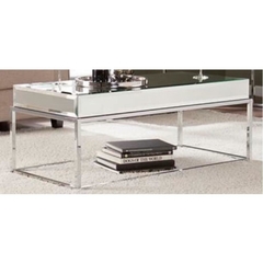 Mesa de Centro Metal Prateado Tampo Espelhado Alto Padrão