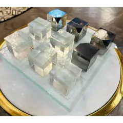 Escultura Decorativa Cristal Cubos Tabuleiro Fino Acabamento
