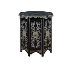 Mesa Lateral Oitavada Preta Detalhes Florais - comprar online