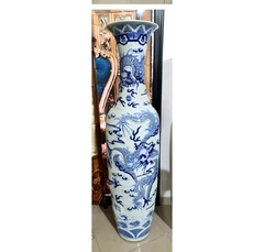 Vaso Gigante Satsuma 3m Porcelana Branca e Azul Design Dragão Chines Todo em Relevos - comprar online