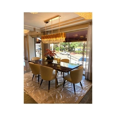 Imagem do Mesa De Jantar Luxosa Metal Dourado Tampo Marmore