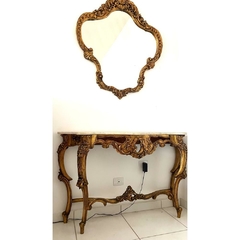Aparador c Espelho Ouro Envelhecido Entalhes Classicos Marmore - LUXdécor