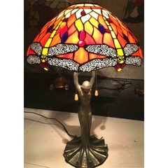 Abajur Decorativo Tiffany Base Escultura Bailarina Cupula Vitrais Libelula - comprar online