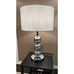 Abajur Decorativo Esferas Metal Prateado Cupula Tecido ALto Padrão
