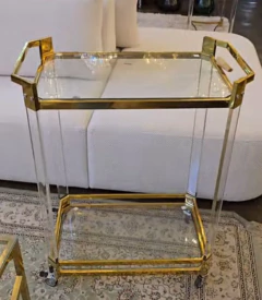 Carrinho Bar em Acrílico e Metal Dourado Contemporâneo - comprar online
