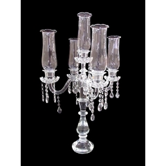 Candelabro Cristal Pingentes e Cupulas 5 Pontas Classico