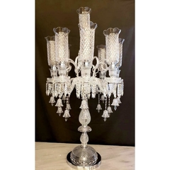 Candelabro Imponente Cristais Lapidados Pingentes e Cupulas