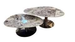 Conjunto Mesas Auxiliares Orgânico Moderna Base Metal Tampo