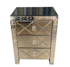 Mesa Cabeceira Espelhado Cristal Bisotê Diagonais