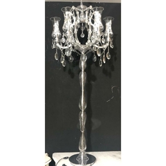 Candelabro de Chão Classico Prateado Pingentes e Cupulas Cristal Luxo