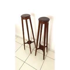 Par de Suporte de Floreiro Redondo Imbuia Marchetada Classico Fino Design - comprar online