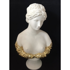 Busto Decorativo Poliresina Branca Detalhes Dourado
