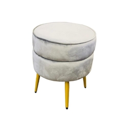 Puff Banco Clean Cinza Pés Palito Metal Dourado