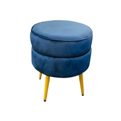 Puff Banco Clean Azul Pés Palito Metal Dourado - comprar online