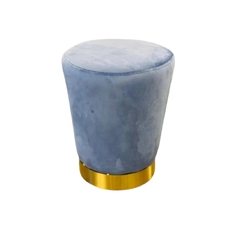 Puff Redondo Base Metal Dourado Tecido Nobre Azul - comprar online