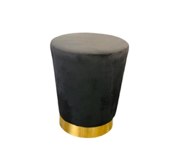 Puff Redondo Base Metal Dourado Tecido Nobre Preto - comprar online