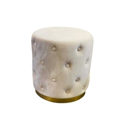Puff Moderno Capitonê Redondo Base Metal Dourado Formosa