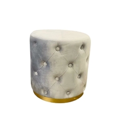 Puff Moderno Capitonê Cinza Redondo Base Metal Dourado - comprar online
