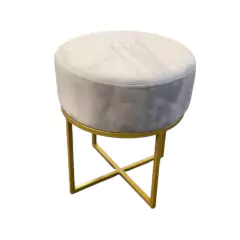 Banqueta Puff Redondo Base Metal Dourado na internet