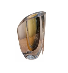 Vaso Murano Âmbar e Marrom com Borda Transparente