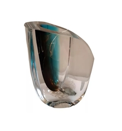Vaso Murano Azul Borda Dupla Transparente Design Moderno