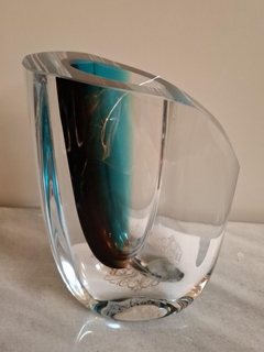 Vaso Murano Azul Borda Dupla Transparente Design Moderno - comprar online