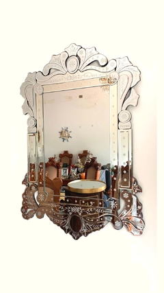 Espelho Cristal Veneziano Bisotê Florais Decorativo Hall Luxuoso