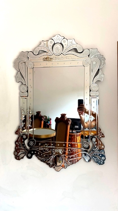 Espelho Cristal Veneziano Bisotê Florais Decorativo Hall Luxuoso - comprar online