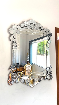 Espelho Cristal Veneziano Bisotê Florais Decorativo Hall Luxuoso na internet