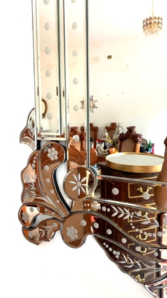 Espelho Cristal Veneziano Bisotê Florais Decorativo Hall Luxuoso - LUXdécor
