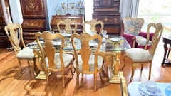 Mesa De Jantar 06 Cadeiras Classica Folhado A Ouro Entalhes