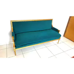 Sofá Clássico Luiz Xiv Folhado A Ouro Tecido Verde - comprar online