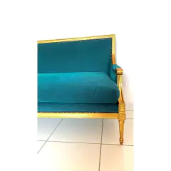 Sofá Clássico Luiz Xiv Folhado A Ouro Tecido Verde na internet