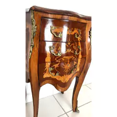 Mesa de Cabeceira Madeira Maciça Com Marquiterrie e Apliques de Bronze 3 Gavetas - loja online