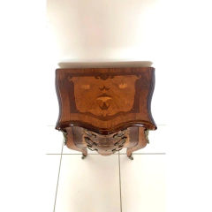 Mesa de Cabeceira Madeira Maciça Com Marquiterrie e Apliques de Bronze 3 Gavetas