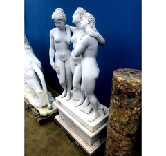 Escultura 03 Damas Mármore Branco 155cm Esculpido A Mão