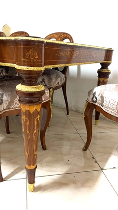 Mesa De Jantar Classico Europeu Madeira De Lei Marchetaria - loja online